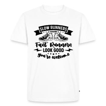 Slow Runners Make Fast Runners Athletic Marathoner - Men's Premium Organic T-Shirt - white - Front - Nico (187cm)