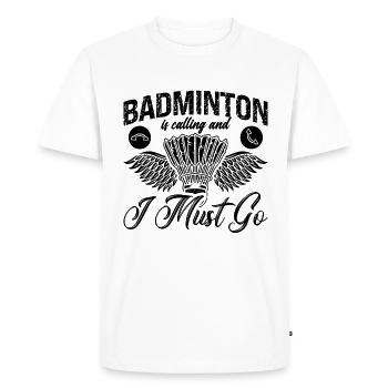 Le badminton appelle et raquette le joueur de badminton - T-shirt Premium bio Homme - blanc - Devant - Nico (187cm)