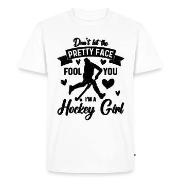 Ne laissez pas la jolie joueuse de hockey-balle au sol - T-shirt Premium bio Homme - blanc - Devant - Nico (187cm)