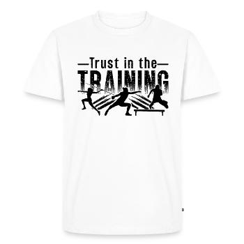 Faites confiance au sprinter de course athlétique d’entraînement - T-shirt Premium bio Homme - blanc - Devant - Nico (187cm)