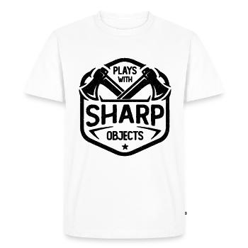 Plays With Sharp Objects Woodworking Axe Thrower - Men's Premium Organic T-Shirt - white - Front - Nico (187cm)