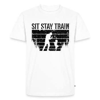 Sit Stay Train Rétro Dog Trainer Animal Trainers - T-shirt Premium bio Homme - blanc - Devant - Nico (187cm)