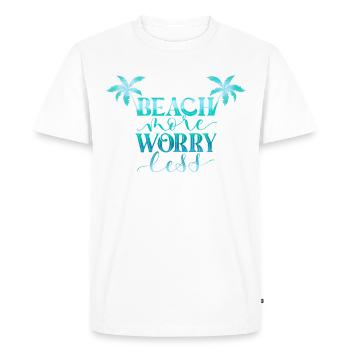 Plage Plus. Inquiétez-vous moins. - T-shirt Premium bio Homme - blanc - Devant - Nico (187cm)