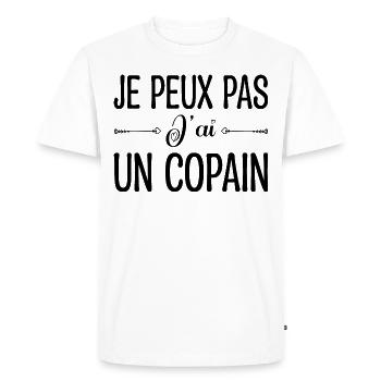 Je peux pas j'ai un copain. cadeau copain, copine. - T-shirt Premium bio Homme - blanc - Devant - Nico (187cm)