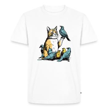 Kito le chat ami des oiseaux - T-shirt Premium bio Homme - blanc - Devant - Nico (187cm)
