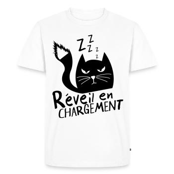 Chat grognon, réveil en chargement ! humour - T-shirt Premium bio Homme - blanc - Devant - Nico (187cm)