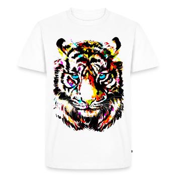 Tigre coloré - Tête de tigre jaune - Dessin de tigre - T-shirt Premium bio Homme - blanc - Devant - Nico (187cm)