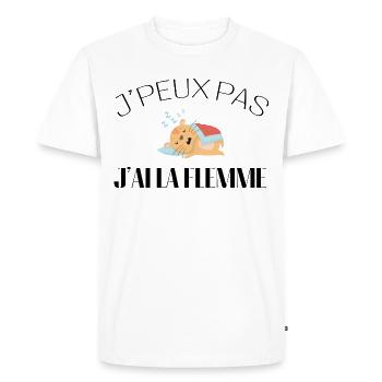 Je peux pas j'ai la flemme - j'peux pas - T-shirt Premium bio Homme - blanc - Devant - Nico (187cm)