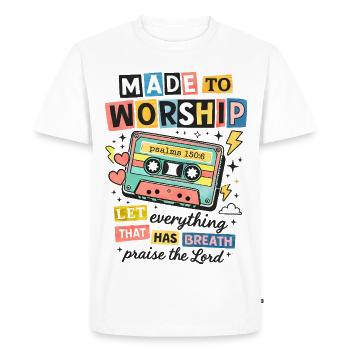 Made to Worship Retro Cassette - Men's Premium Organic T-Shirt - white - Front - Nico (187cm)