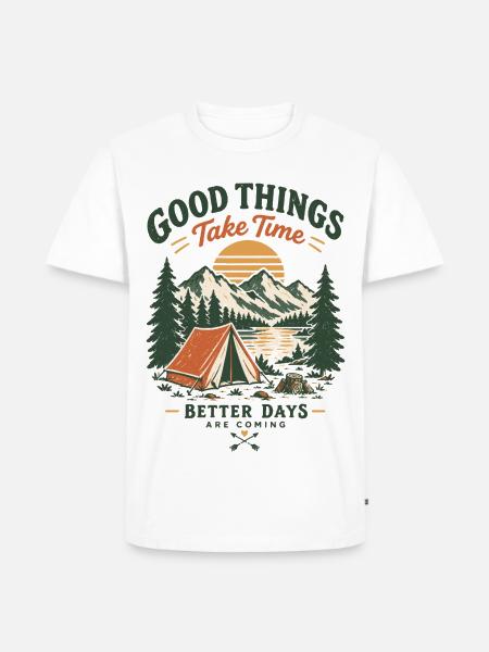 Gute Dinge brauchen Zeit – Campinglandschaft - Männer Premium Bio T-Shirt - Weiß