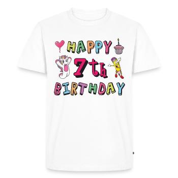 Joyeux 7e anniversaire. Naissance d’un enfant de 7 ans - T-shirt Premium bio Homme - blanc - Devant - Nico (187cm)