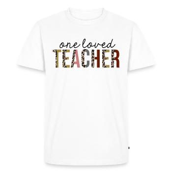 One loved teacher Leopard Print Funny - Men's Premium Organic T-Shirt - white - Front - Nico (187cm)