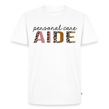 Personal Care Aide Leopard Print Funny - Men's Premium Organic T-Shirt - white - Front - Nico (187cm)
