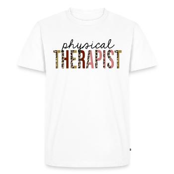 Physiothérapeute Leopard Print Drôle - T-shirt Premium bio Homme - blanc - Devant - Nico (187cm)