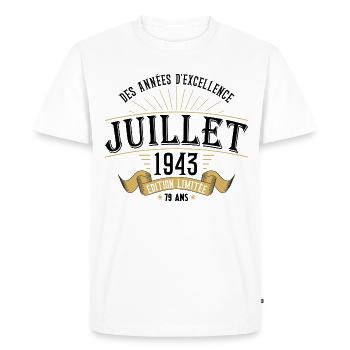 79 Ans Anniversaire Vintage Né(e) en Juillet 1943 - T-shirt Premium bio Homme - blanc - Devant - Nico (187cm)