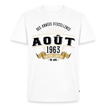 59 Ans Anniversaire Vintage Né(e) en Août 1963 - T-shirt Premium bio Homme - blanc - Devant - Nico (187cm)
