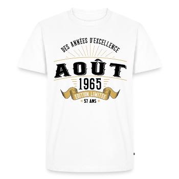 57 Ans Anniversaire Vintage Né(e) en Août 1965 - T-shirt Premium bio Homme - blanc - Devant - Nico (187cm)