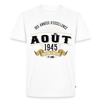 77 Ans Anniversaire Vintage Né(e) en Août 1945 - T-shirt Premium bio Homme - blanc - Devant - Nico (187cm)