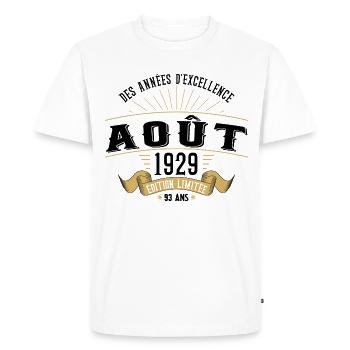 93 Ans Anniversaire Vintage Né(e) en Août 1929 - T-shirt Premium bio Homme - blanc - Devant - Nico (187cm)