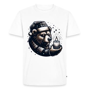 OURS BOUGIE CHAUFFE-PLAT NOËL HIVER CHALEUR NORD - T-shirt Premium bio Homme - blanc - Devant - Nico (187cm)