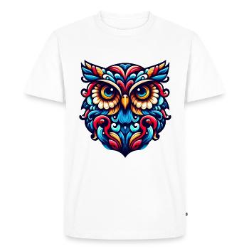 HIBOU GRAND-DUC OISEAU DE PROIE CHOUETTE HULOTTE PLUME ARC-EN-CIEL COLORÉ - T-shirt Premium bio Homme - blanc - Devant - Nico (187cm)