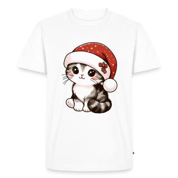 MAISON CHAT CHATON CHATON ANIMAL DE COMPAGNIE CHAPEAU DE NOËL - T-shirt Premium bio Homme - blanc - Devant - Nico (187cm)