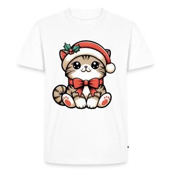 CHAT DOMESTIQUE CHATON CHATON ANIMAL DE COMPAGNIE BONNET DE PÈRE NOËL - T-shirt Premium bio Homme - blanc - Devant - Nico (187cm)