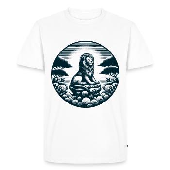 LION, ROCHE, CALME, MÉDITATION, FORCE, CONCENTRATION, SAVANE - T-shirt Premium bio Homme - blanc - Devant - Nico (187cm)