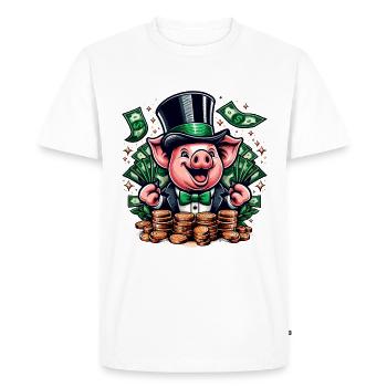 COCHON CHANCEUX JACKPOT ARGENT RICHE PROSPÉRITÉ VERT - T-shirt Premium bio Homme - blanc - Devant - Nico (187cm)