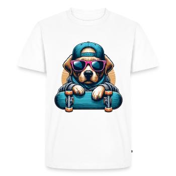 LABRADOR RETRIEVER CHIEN SKATEBOARD LUNETTES DE MODE - T-shirt Premium bio Homme - blanc - Devant - Nico (187cm)