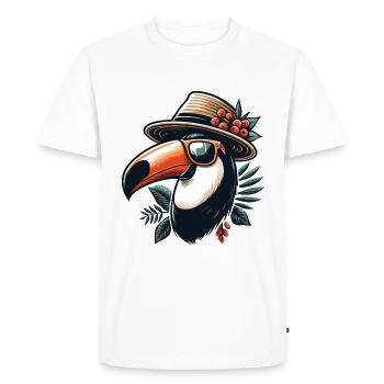 TOUCAN CHAPEAU LUNETTES DE SOLEIL VACANCES SAFARI OISEAU PLANTE - T-shirt Premium bio Homme - blanc - Devant - Nico (187cm)