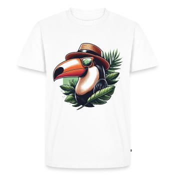 TOUCAN CHAPEAU LUNETTES DE SOLEIL VACANCES SAFARI OISEAU PLANTE - T-shirt Premium bio Homme - blanc - Devant - Nico (187cm)