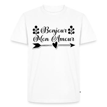 Bonjour mon amour. cadeau saint valentin. - T-shirt Premium bio Homme - blanc - Devant - Nico (187cm)