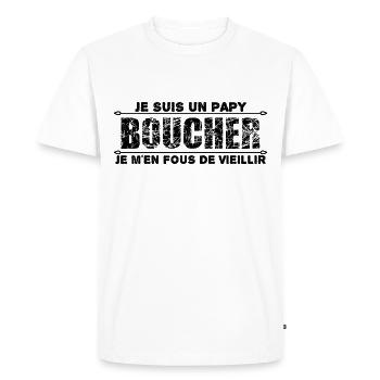 Je Suis Un Papa Boucher je m'en fous de vieillir - T-shirt Premium bio Homme - blanc - Devant - Nico (187cm)