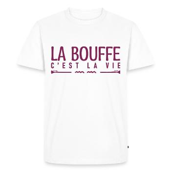 La bouffe c'est la vie. J'aime la bouffe. - T-shirt Premium bio Homme - blanc - Devant - Nico (187cm)