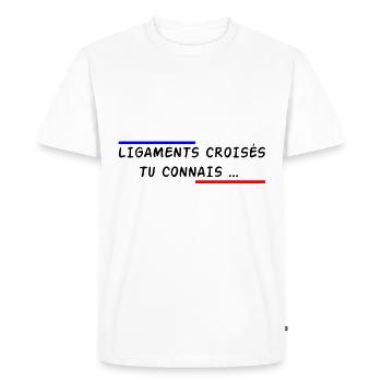 Ligaments croisés, tu connais - T-shirt Premium bio Homme - blanc - Devant - Nico (187cm)