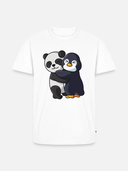 Panda avec pingouin aime les animaux mignons doux - T-shirt Premium bio Homme - blanc