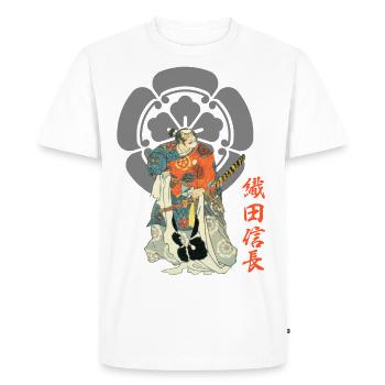 Oda Nobunaga, kanji et mon du clan Oda - T-shirt Premium bio Homme - blanc - Devant - Nico (187cm)