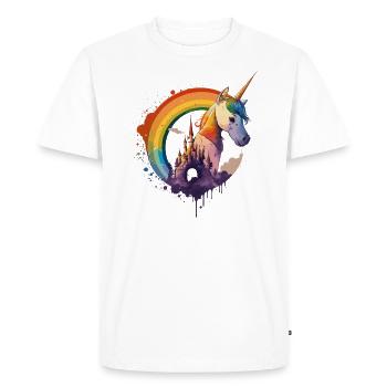 Licorne dans l’arc-en-ciel avec cadenas - T-shirt Premium bio Homme - blanc - Devant - Nico (187cm)