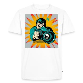 PopArt Photographer - Men's Premium Organic T-Shirt - white - Front - Nico (187cm)