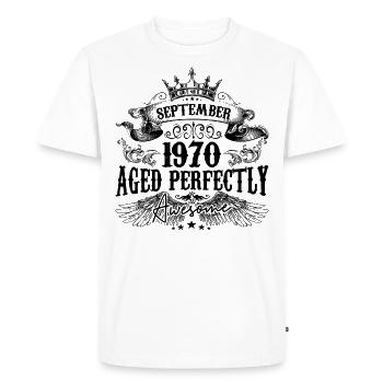 Anniversaire 1970 Septembre 1970 né en Septembre - T-shirt Premium bio Homme - blanc - Devant - Nico (187cm)
