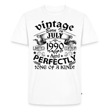 Juillet 1990 | Vintage 1990 | né en Juillet - T-shirt Premium bio Homme - blanc - Devant - Nico (187cm)