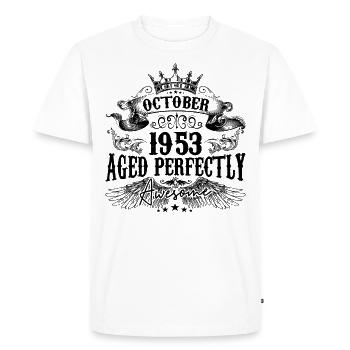 1953 | Octobre Aged Perfectly 1953 birthday gift - T-shirt Premium bio Homme - blanc - Devant - Nico (187cm)