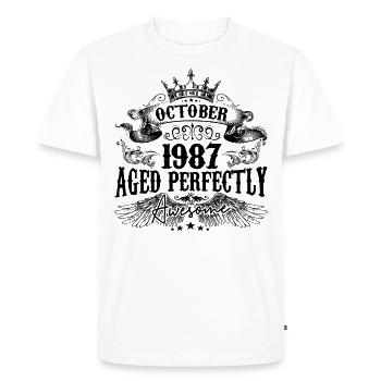 1987 | Octobre Aged Perfectly 1987 birthday gift - T-shirt Premium bio Homme - blanc - Devant - Nico (187cm)