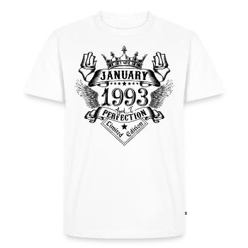Janvier 1993 Janvier 1993 né en Janvier - T-shirt Premium bio Homme - blanc - Devant - Nico (187cm)
