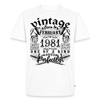 Anniversaire 1981 Février 1981 né en Février - T-shirt Premium bio Homme - blanc - Devant - Nico (187cm)