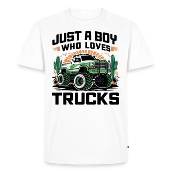 Juste un garçon qui aime les camions et les voitures - T-shirt Premium bio Homme - blanc - Devant - Nico (187cm)