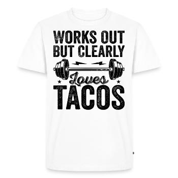 Works Out But Clearly Loves Tacos - Men's Premium Organic T-Shirt - white - Front - Nico (187cm)