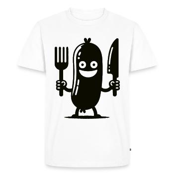 Funny sausage – A bite full of fun - Men's Premium Organic T-Shirt - white - Front - Nico (187cm)
