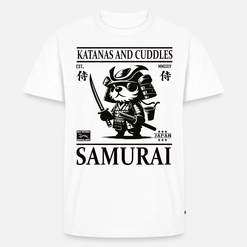 Süßer kleiner Hunde Samurai Design - Männer Premium Bio T-Shirt - Weiß